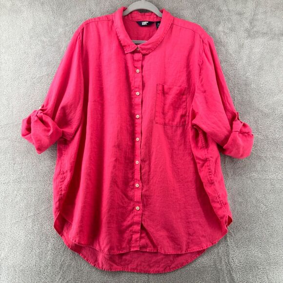 Lands End Shirt Women 2X Orange Linen Button Up Collared Roll Tab Long Sleeve - Picture 7 of 15